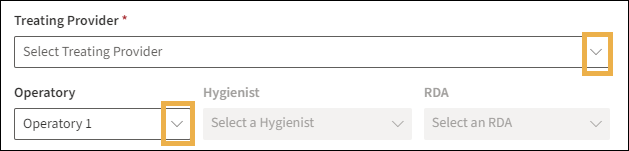 Appointment scheduling with yellow highlight boxes around the selection drop-down arrows.